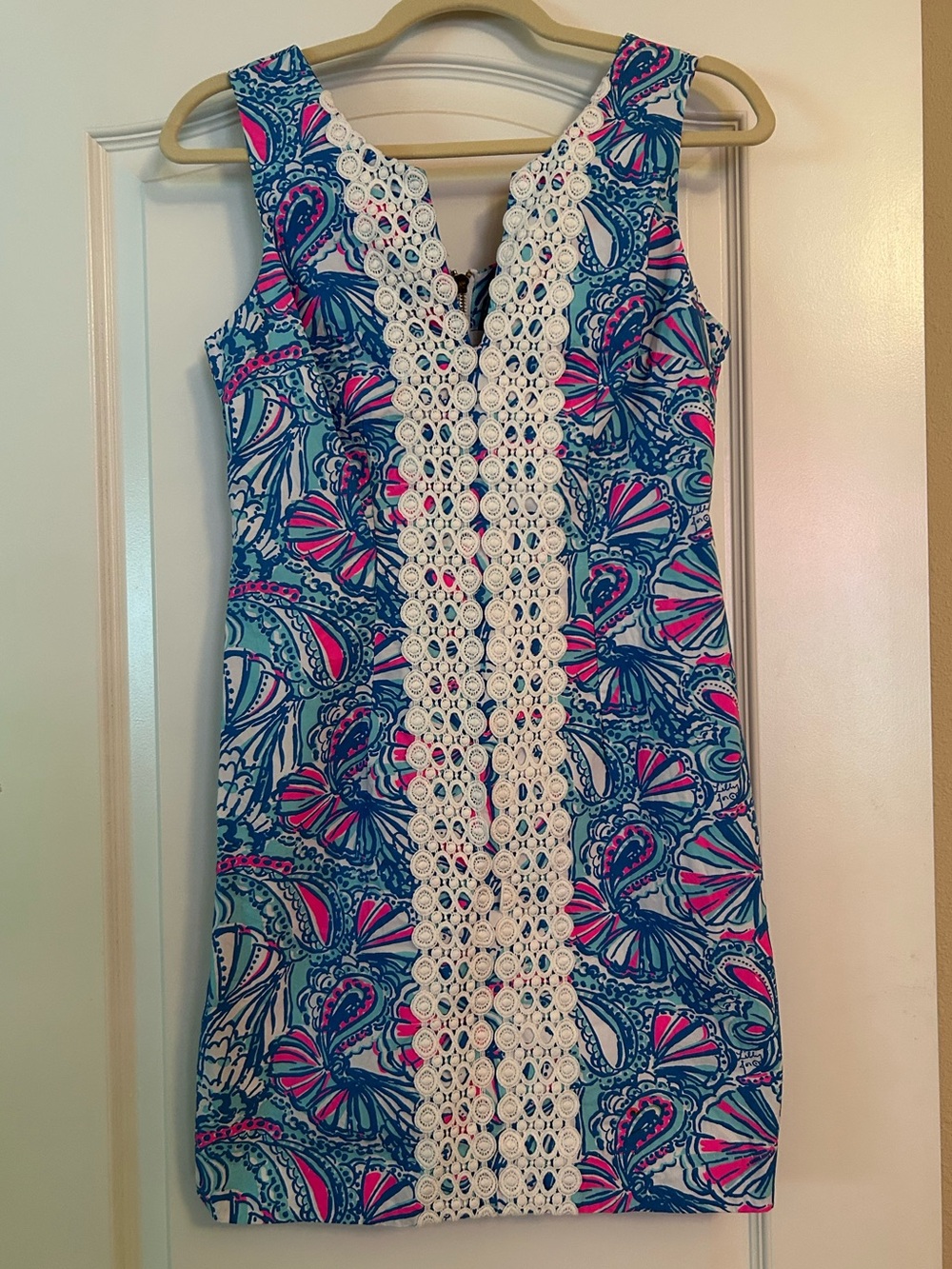Lilly Pulitzer My Fans Tropical Sleeveless Shift Dress Lace Center Trim